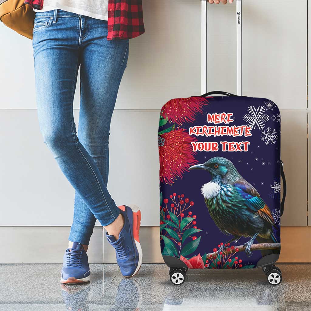 Tui Meri Kirihimete Personalised Luggage Cover Pohutukawa Flowers Blue Motif - Aussie Hoodie