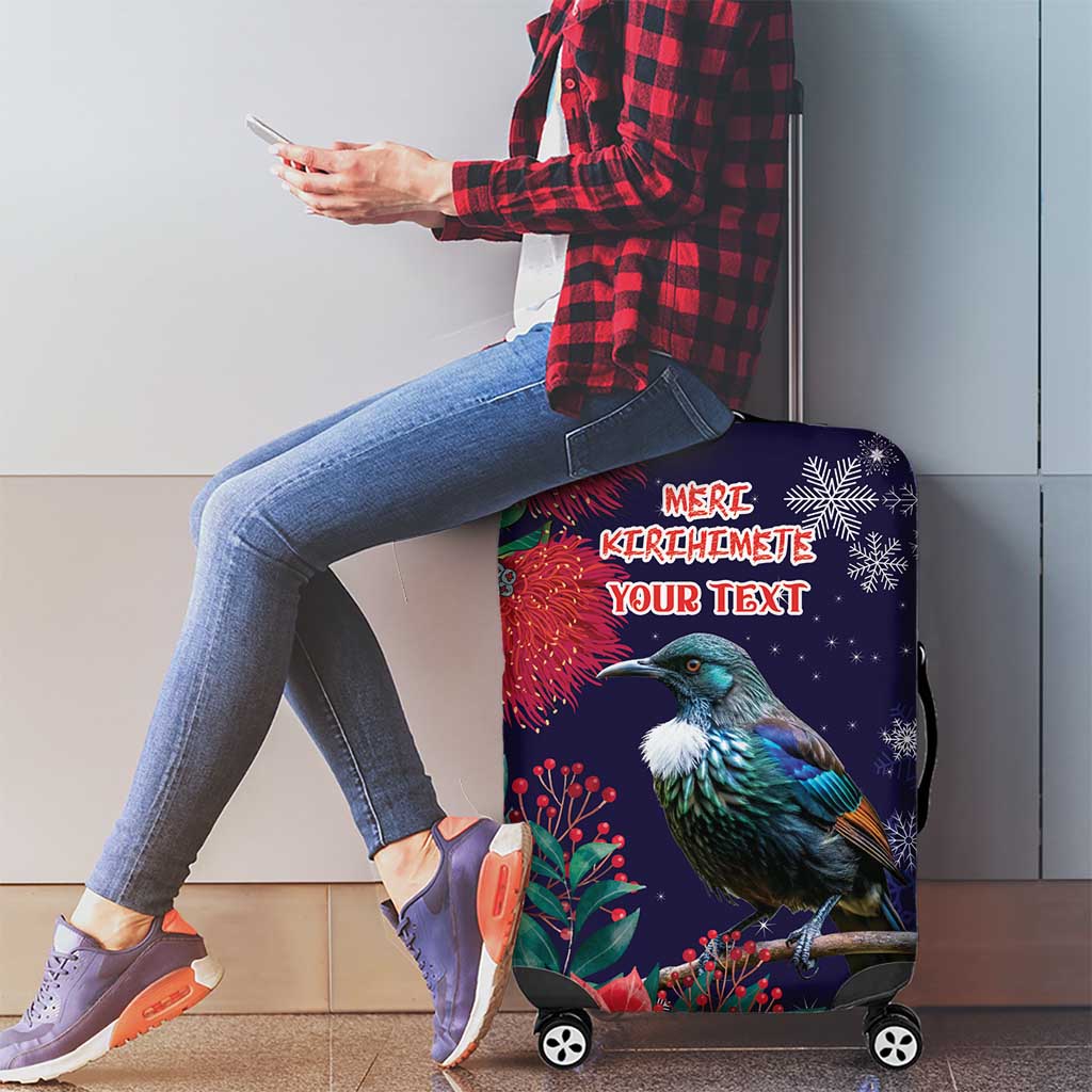 Tui Meri Kirihimete Personalised Luggage Cover Pohutukawa Flowers Blue Motif - Aussie Hoodie