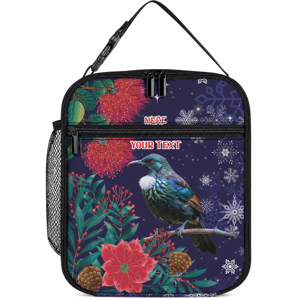 Tui Meri Kirihimete Personalised Lunch Bag Pohutukawa Flowers Blue Motif