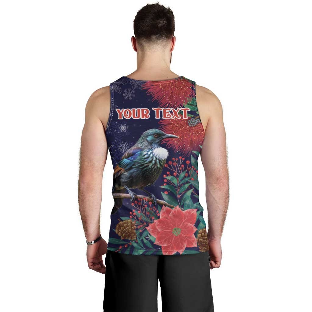 Tui Meri Kirihimete Personalised Men Tank Top Pohutukawa Flowers Blue Motif - Aussie Hoodie