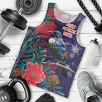Tui Meri Kirihimete Personalised Men Tank Top Pohutukawa Flowers Blue Motif - Aussie Hoodie