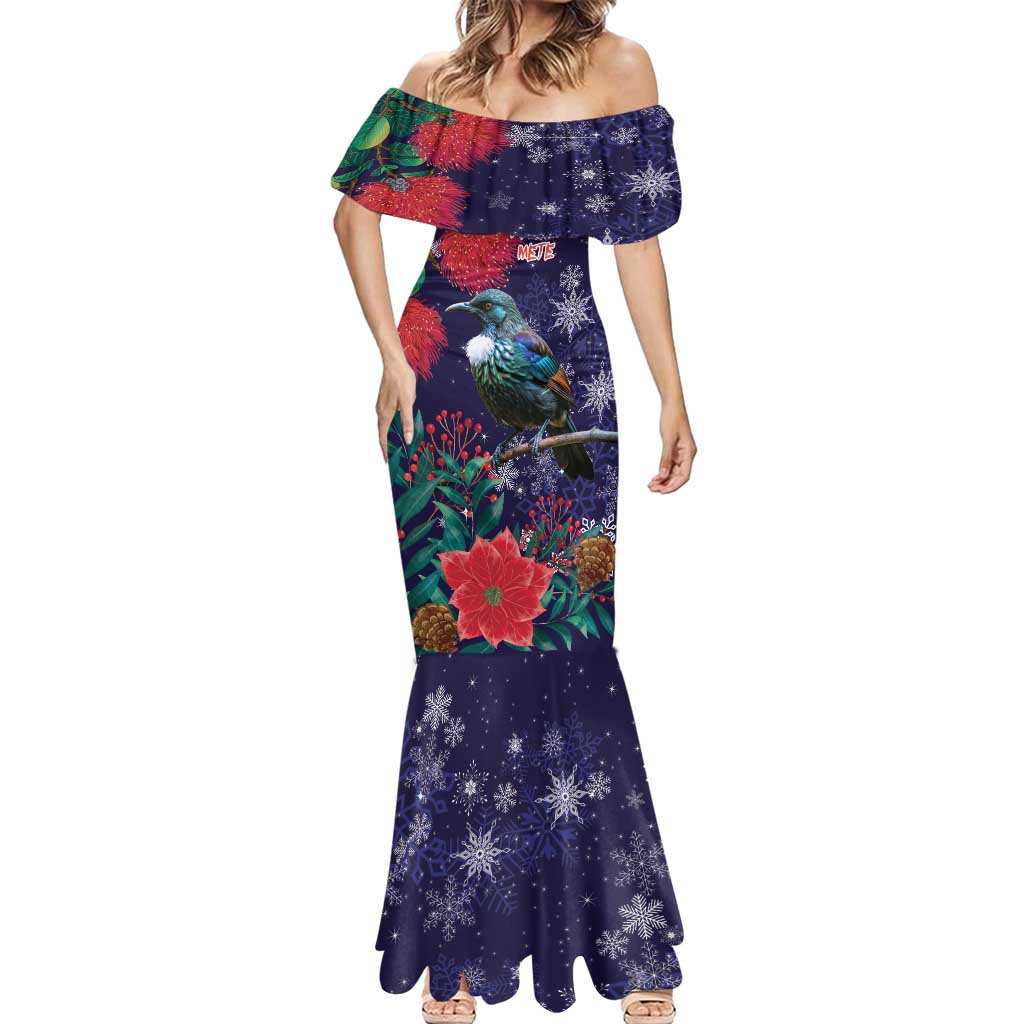 Tui Meri Kirihimete Personalised Mermaid Dress Pohutukawa Flowers Blue Motif - Aussie Hoodie