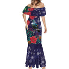 Tui Meri Kirihimete Personalised Mermaid Dress Pohutukawa Flowers Blue Motif - Aussie Hoodie