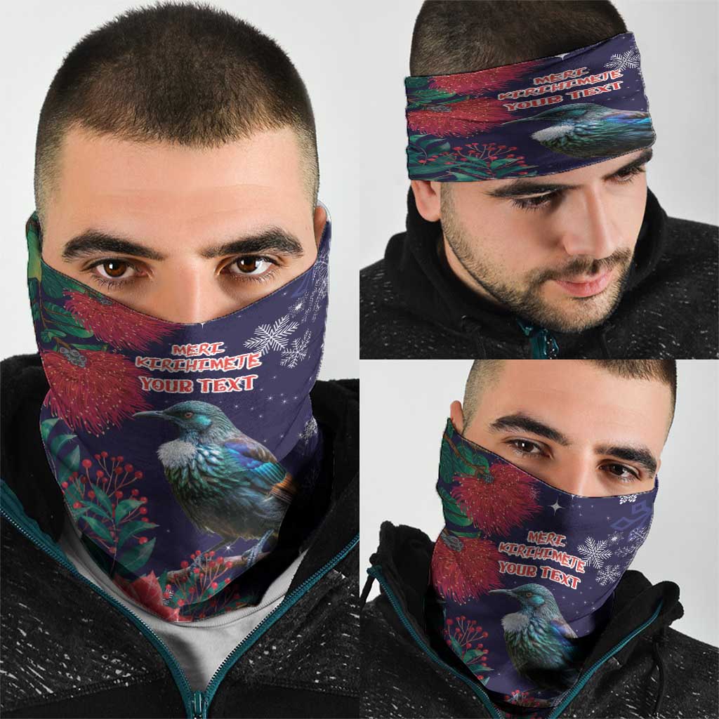 Tui Meri Kirihimete Personalised Neck Gaiter Pohutukawa Flowers Blue Motif - Aussie Hoodie