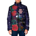Tui Meri Kirihimete Personalised Padded Jacket Pohutukawa Flowers Blue Motif - Aussie Hoodie