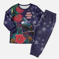Tui Meri Kirihimete Personalised Christmas Pajama Set Pohutukawa Flowers Blue Motif - Aussie Hoodie