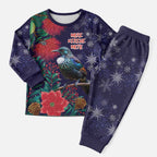 Tui Meri Kirihimete Personalised Christmas Pajama Set Pohutukawa Flowers Blue Motif - Aussie Hoodie
