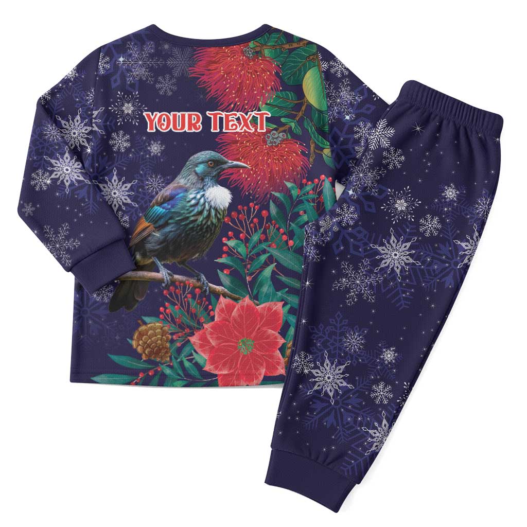 Tui Meri Kirihimete Personalised Christmas Pajama Set Pohutukawa Flowers Blue Motif - Aussie Hoodie