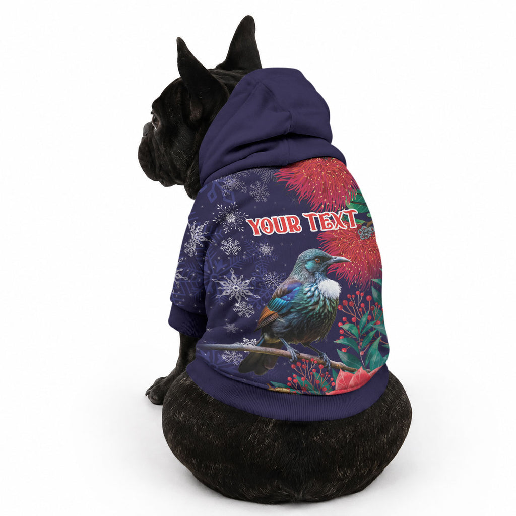 Tui Meri Kirihimete Personalised Pet Hoodie Pohutukawa Flowers Blue Motif