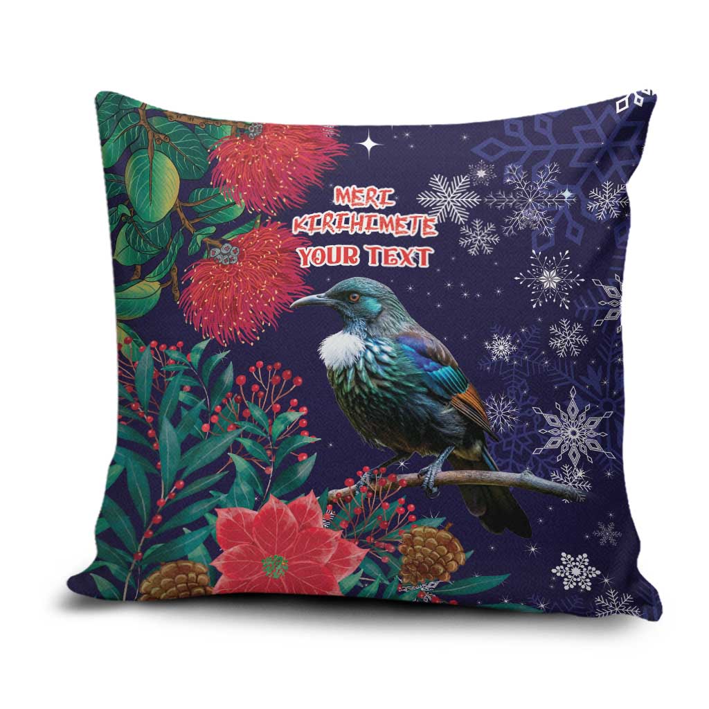 Tui Meri Kirihimete Personalised Pillow Cover Pohutukawa Flowers Blue Motif - Aussie Hoodie