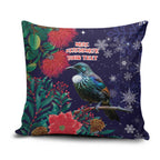 Tui Meri Kirihimete Personalised Pillow Cover Pohutukawa Flowers Blue Motif - Aussie Hoodie