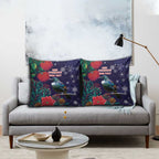 Tui Meri Kirihimete Personalised Pillow Cover Pohutukawa Flowers Blue Motif - Aussie Hoodie