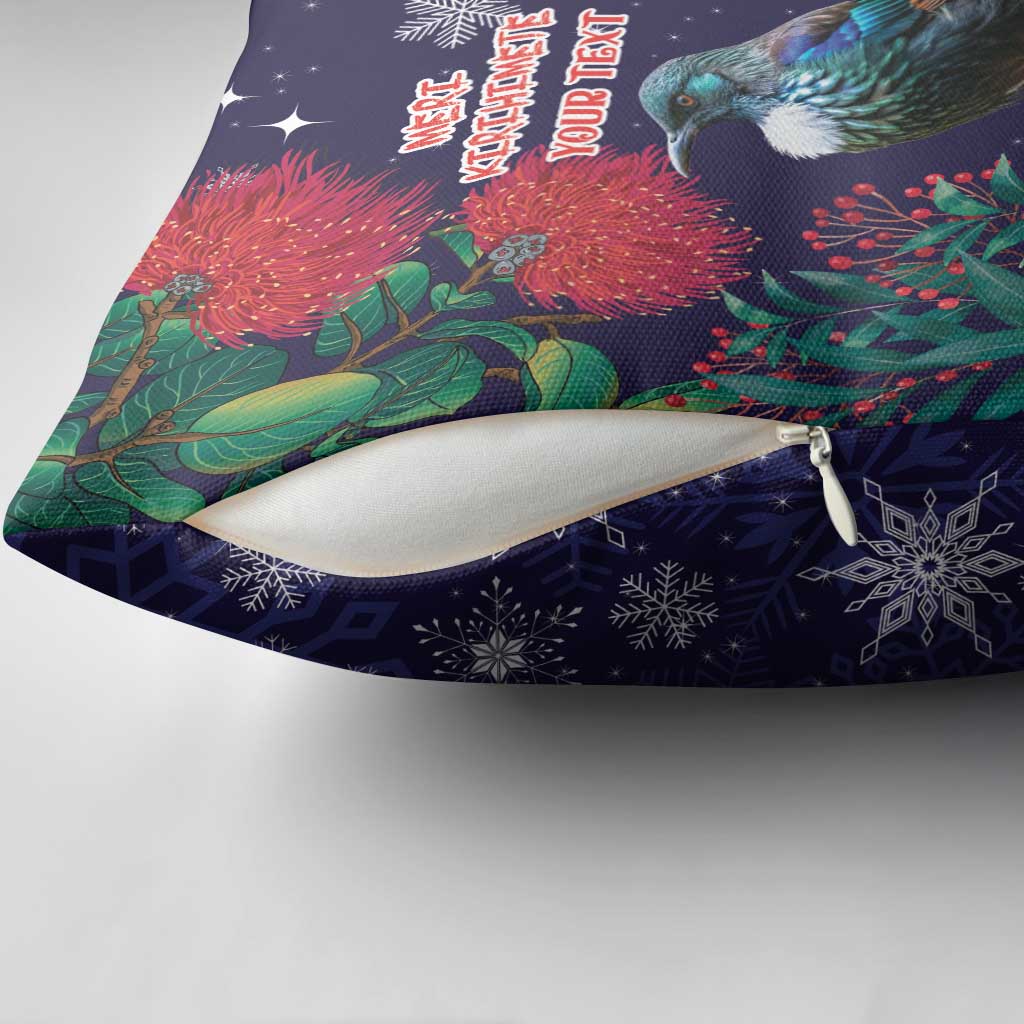 Tui Meri Kirihimete Personalised Pillow Cover Pohutukawa Flowers Blue Motif - Aussie Hoodie