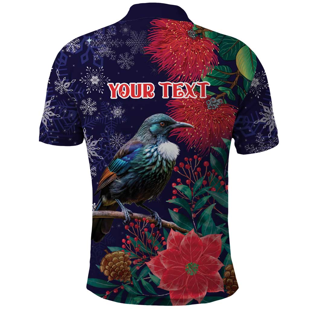 Tui Meri Kirihimete Personalised Polo Shirt Pohutukawa Flowers Blue Motif - Aussie Hoodie