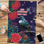 Tui Meri Kirihimete Personalised Puzzle Pohutukawa Flowers Blue Motif - Aussie Hoodie