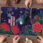 Tui Meri Kirihimete Personalised Puzzle Pohutukawa Flowers Blue Motif - Aussie Hoodie