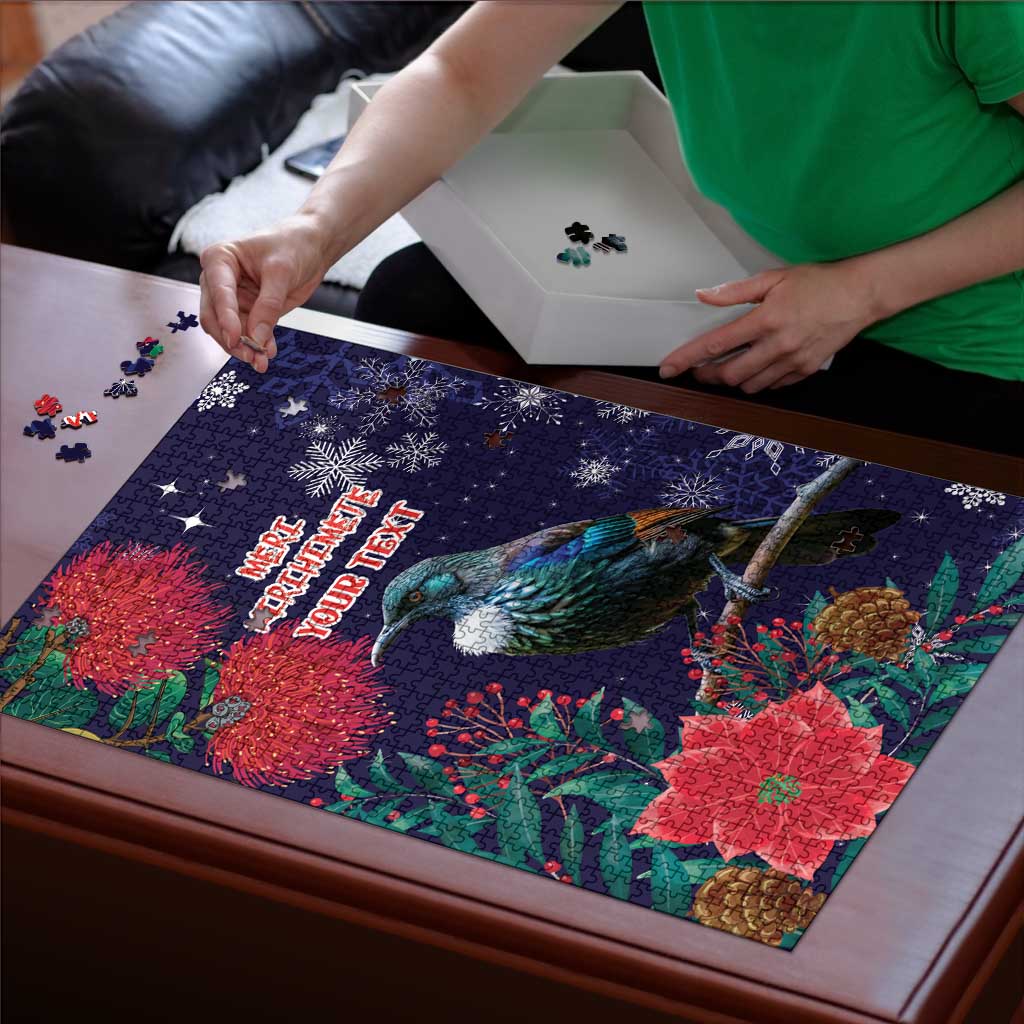 Tui Meri Kirihimete Personalised Puzzle Pohutukawa Flowers Blue Motif - Aussie Hoodie