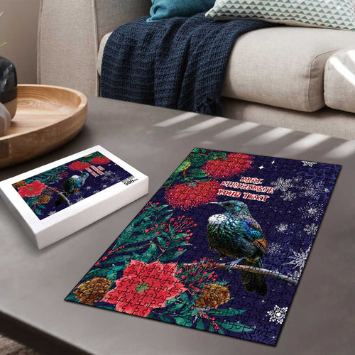 Tui Meri Kirihimete Personalised Puzzle Pohutukawa Flowers Blue Motif - Aussie Hoodie