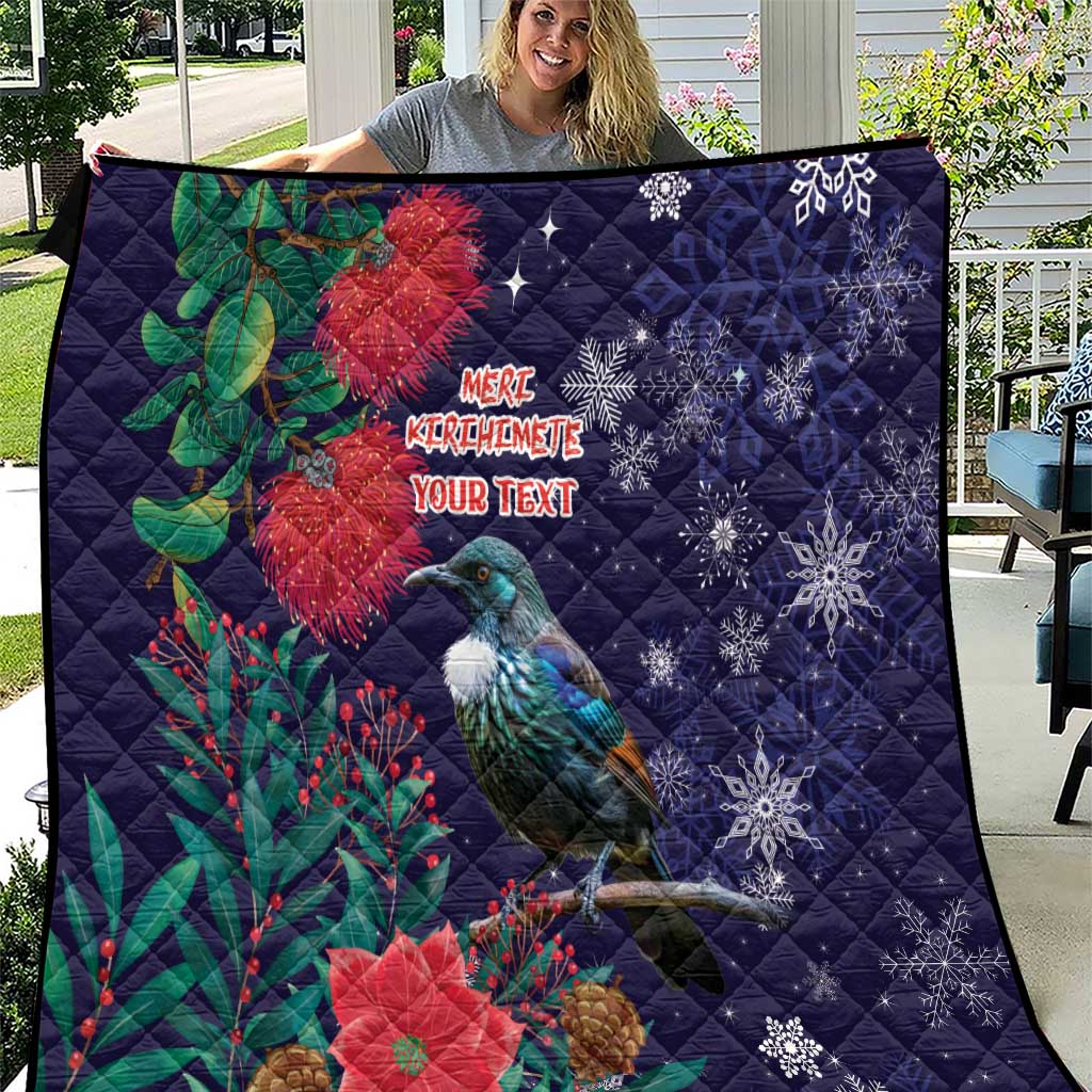 Tui Meri Kirihimete Personalised Quilt Pohutukawa Flowers Blue Motif - Aussie Hoodie