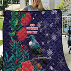 Tui Meri Kirihimete Personalised Quilt Pohutukawa Flowers Blue Motif - Aussie Hoodie