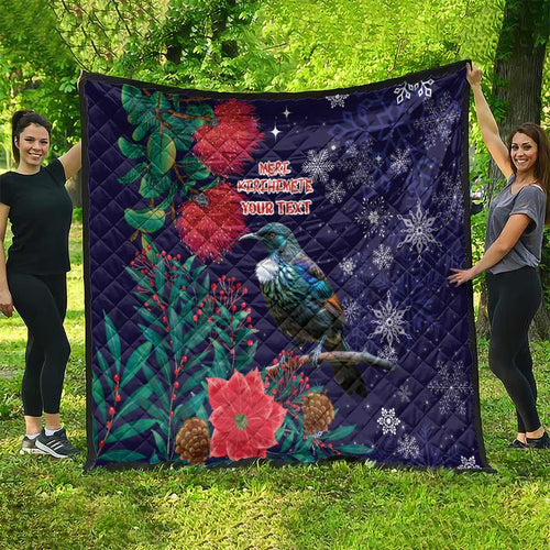 Tui Meri Kirihimete Personalised Quilt Pohutukawa Flowers Blue Motif - Aussie Hoodie