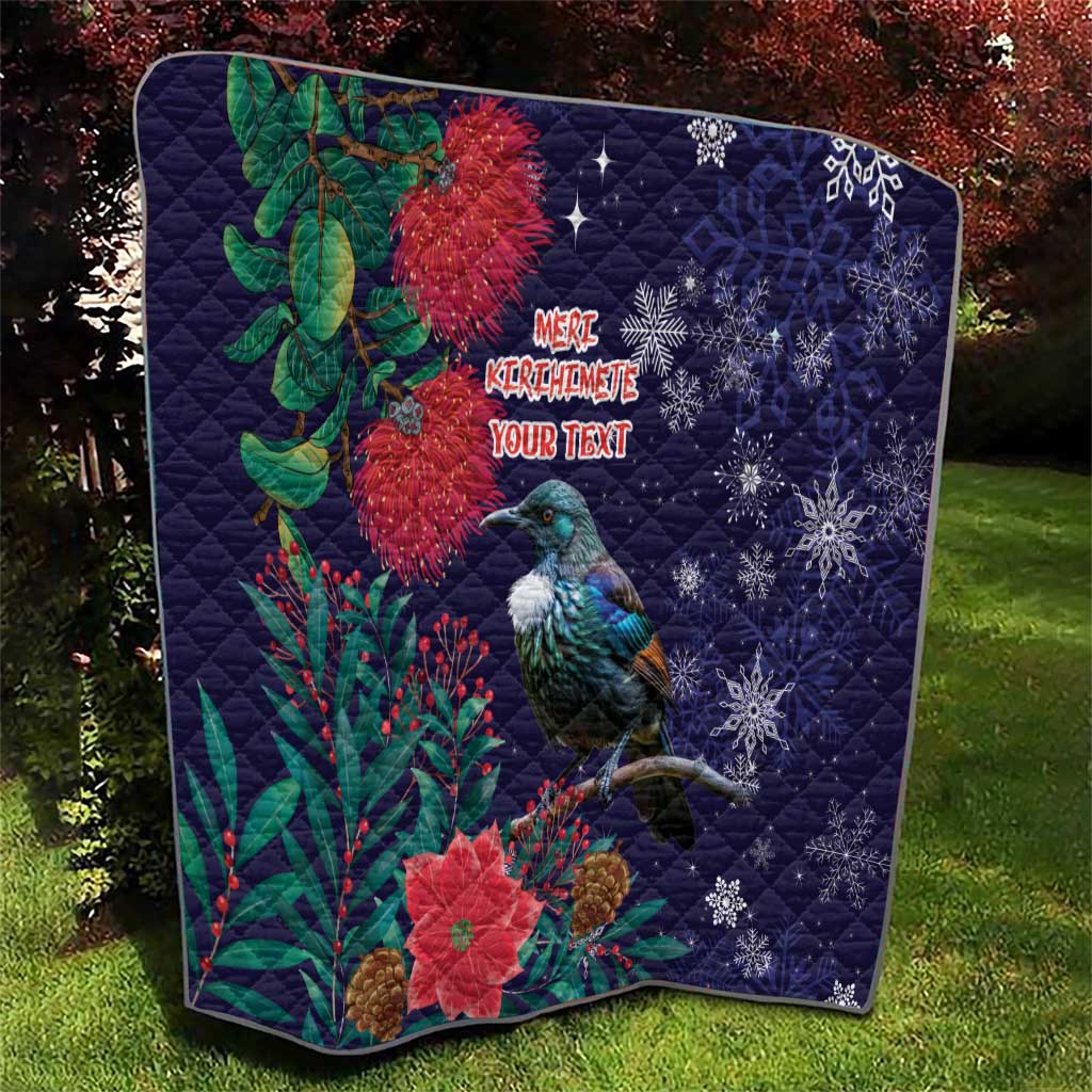 Tui Meri Kirihimete Personalised Quilt Pohutukawa Flowers Blue Motif - Aussie Hoodie