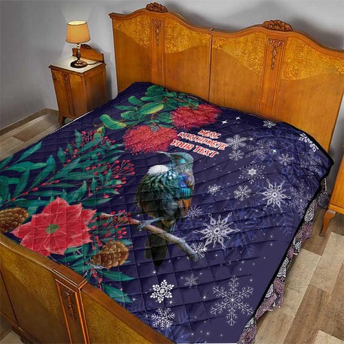 Tui Meri Kirihimete Personalised Quilt Pohutukawa Flowers Blue Motif - Aussie Hoodie