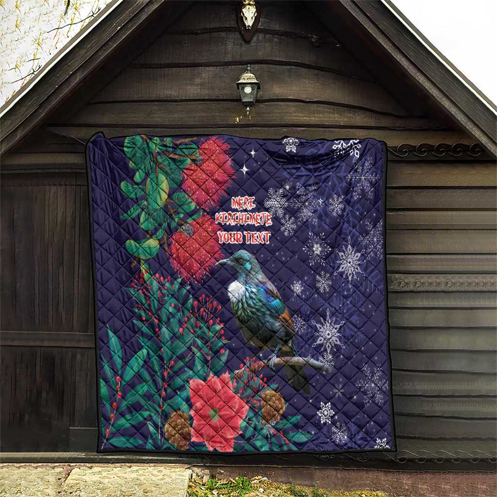 Tui Meri Kirihimete Personalised Quilt Pohutukawa Flowers Blue Motif - Aussie Hoodie