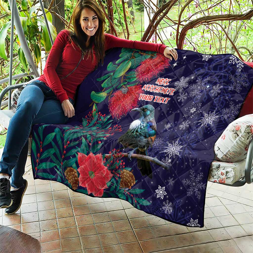 Tui Meri Kirihimete Personalised Quilt Pohutukawa Flowers Blue Motif - Aussie Hoodie