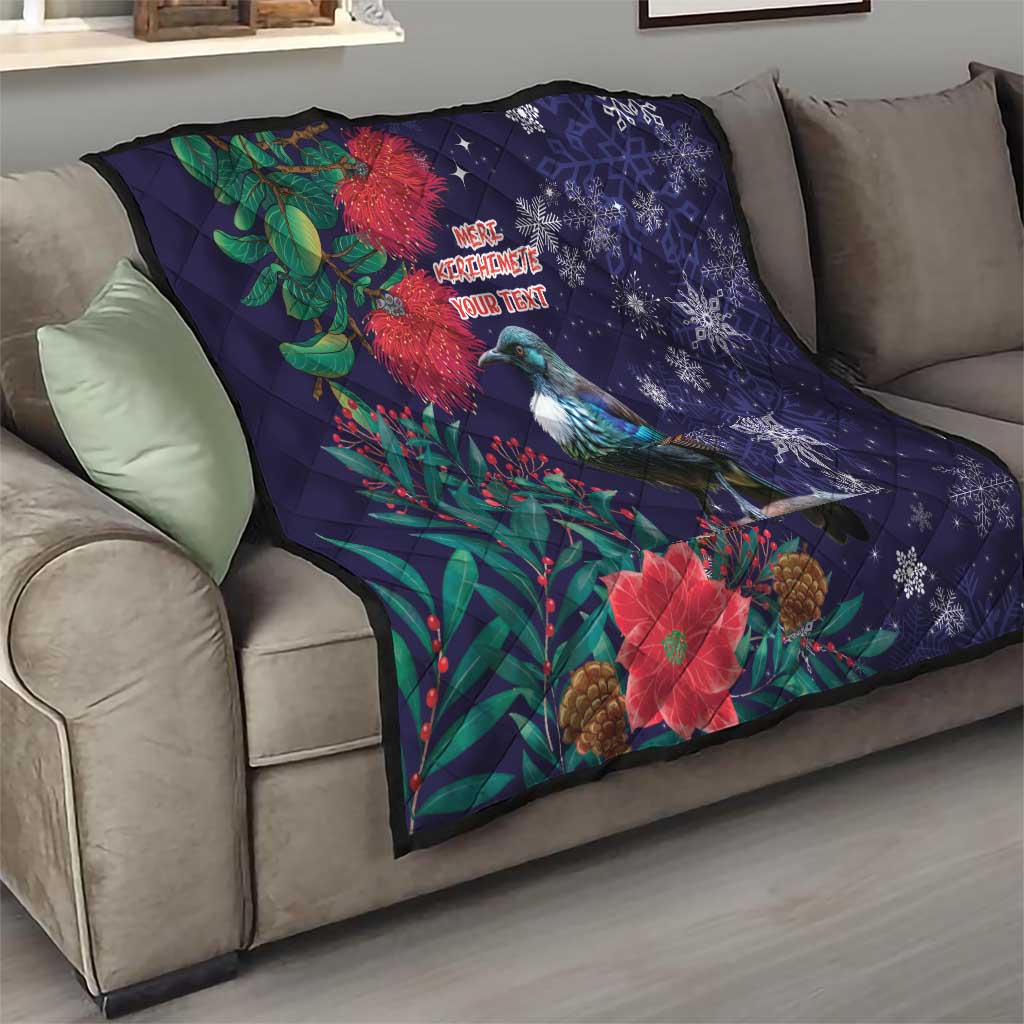 Tui Meri Kirihimete Personalised Quilt Pohutukawa Flowers Blue Motif - Aussie Hoodie