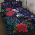 Tui Meri Kirihimete Personalised Quilt Bed Set Pohutukawa Flowers Blue Motif - Aussie Hoodie