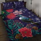 Tui Meri Kirihimete Personalised Quilt Bed Set Pohutukawa Flowers Blue Motif - Aussie Hoodie