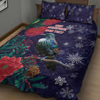 Tui Meri Kirihimete Personalised Quilt Bed Set Pohutukawa Flowers Blue Motif - Aussie Hoodie
