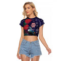 Tui Meri Kirihimete Personalised Raglan Cropped T Shirt Pohutukawa Flowers Blue Motif - Aussie Hoodie