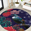 Tui Meri Kirihimete Personalised Round Carpet Pohutukawa Flowers Blue Motif - Aussie Hoodie