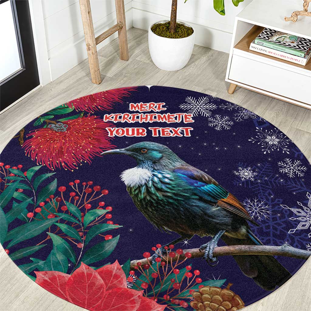 Tui Meri Kirihimete Personalised Round Carpet Pohutukawa Flowers Blue Motif - Aussie Hoodie