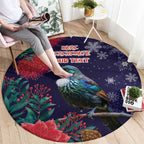 Tui Meri Kirihimete Personalised Round Carpet Pohutukawa Flowers Blue Motif - Aussie Hoodie