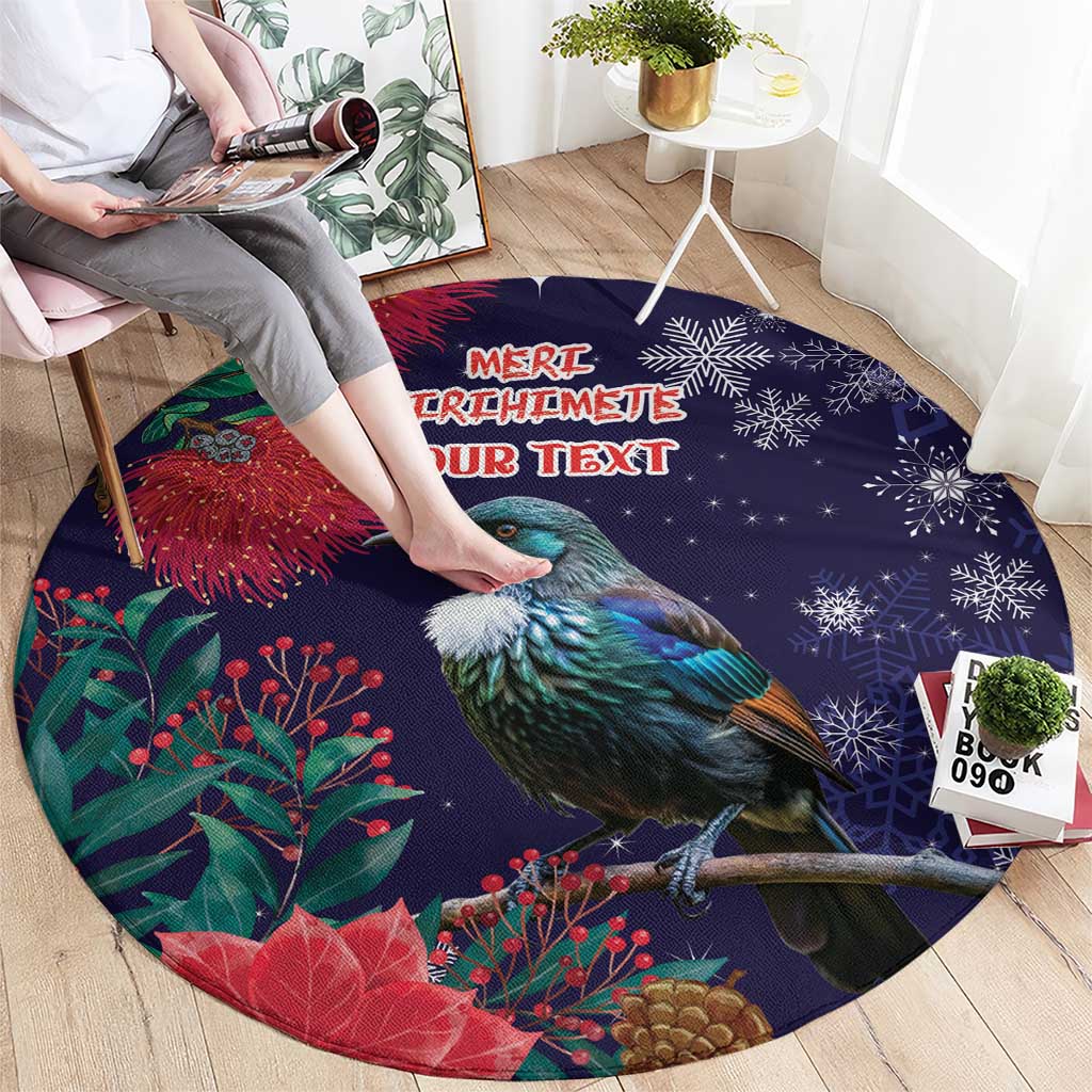 Tui Meri Kirihimete Personalised Round Carpet Pohutukawa Flowers Blue Motif - Aussie Hoodie