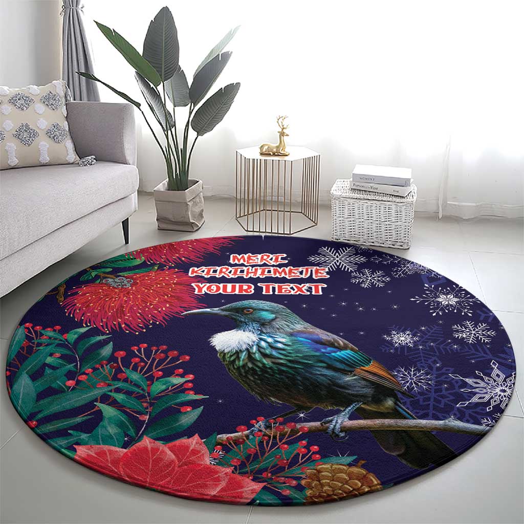 Tui Meri Kirihimete Personalised Round Carpet Pohutukawa Flowers Blue Motif - Aussie Hoodie