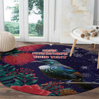Tui Meri Kirihimete Personalised Round Carpet Pohutukawa Flowers Blue Motif - Aussie Hoodie