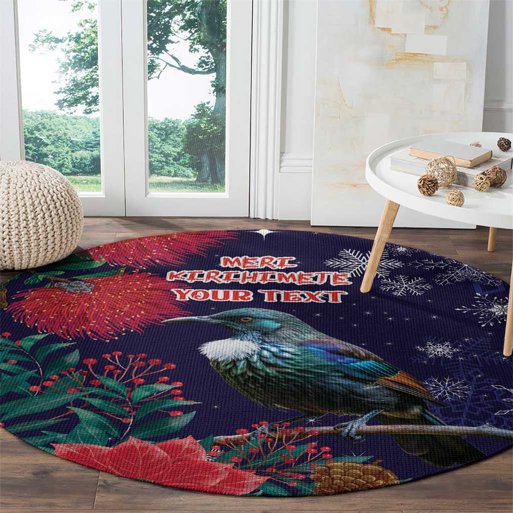Tui Meri Kirihimete Personalised Round Carpet Pohutukawa Flowers Blue Motif - Aussie Hoodie