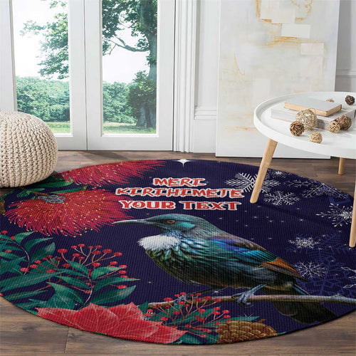 Tui Meri Kirihimete Personalised Round Carpet Pohutukawa Flowers Blue Motif - Aussie Hoodie