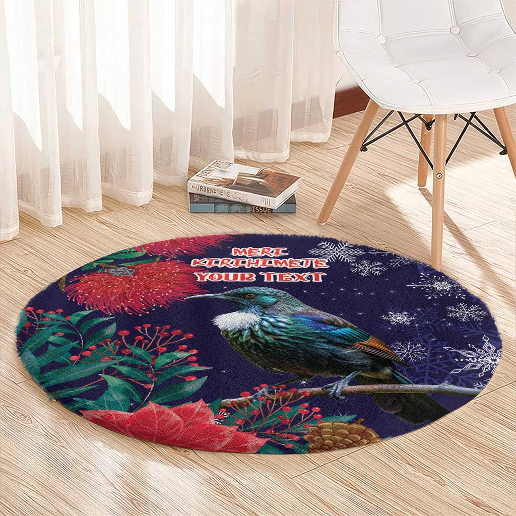 Tui Meri Kirihimete Personalised Round Carpet Pohutukawa Flowers Blue Motif - Aussie Hoodie