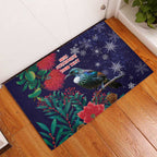 Tui Meri Kirihimete Personalised Rubber Doormat Pohutukawa Flowers Blue Motif - Aussie Hoodie