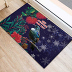 Tui Meri Kirihimete Personalised Rubber Doormat Pohutukawa Flowers Blue Motif - Aussie Hoodie