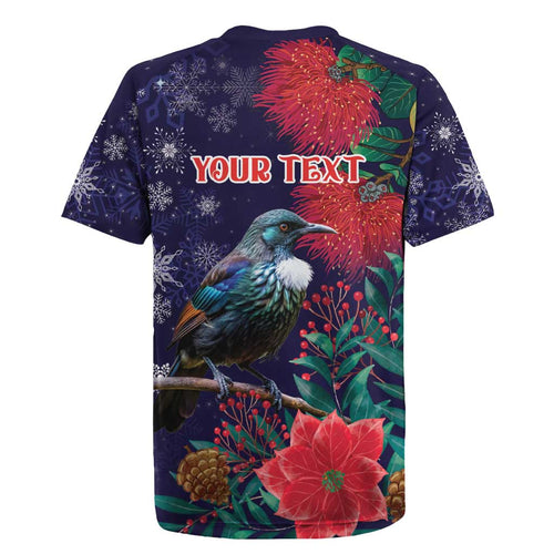Tui Meri Kirihimete Personalised Rugby Jersey Pohutukawa Flowers Blue Motif - Aussie Hoodie