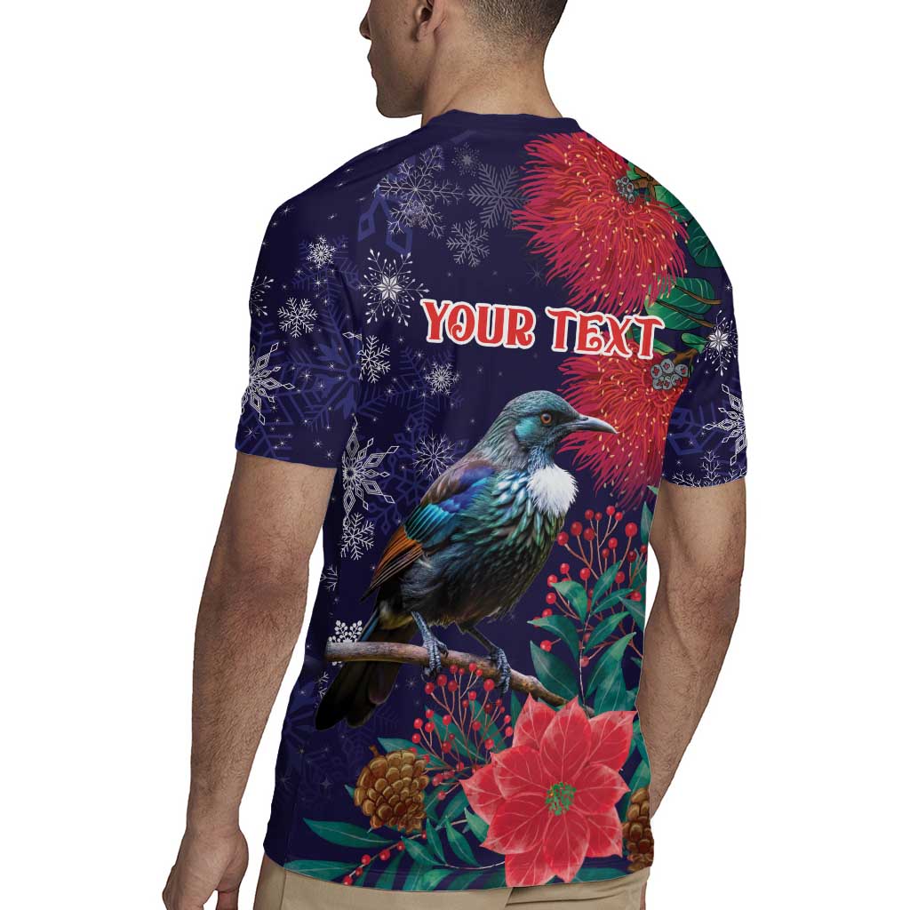 Tui Meri Kirihimete Personalised Rugby Jersey Pohutukawa Flowers Blue Motif - Aussie Hoodie