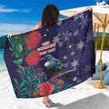 Tui Meri Kirihimete Personalised Sarong Pohutukawa Flowers Blue Motif - Aussie Hoodie