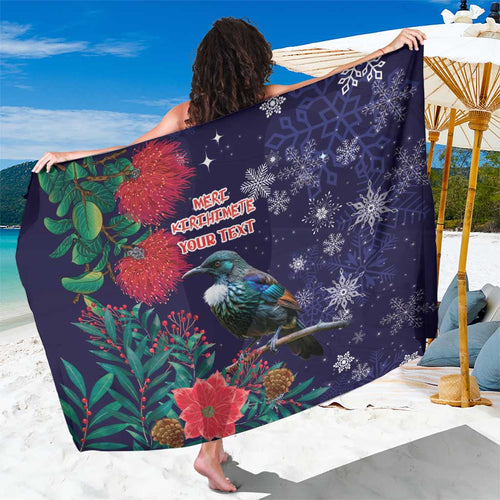 Tui Meri Kirihimete Personalised Sarong Pohutukawa Flowers Blue Motif - Aussie Hoodie