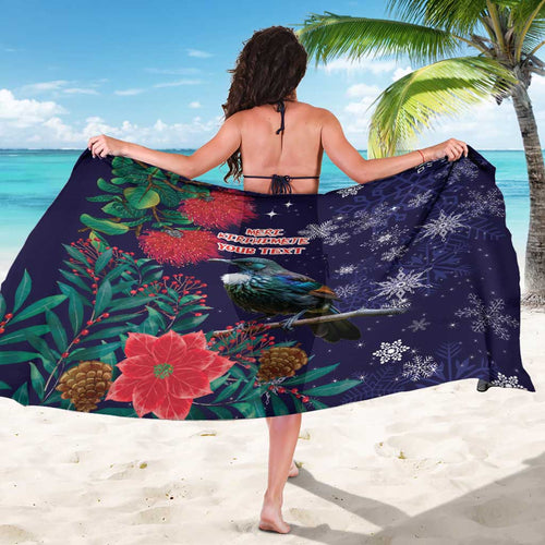 Tui Meri Kirihimete Personalised Sarong Pohutukawa Flowers Blue Motif - Aussie Hoodie